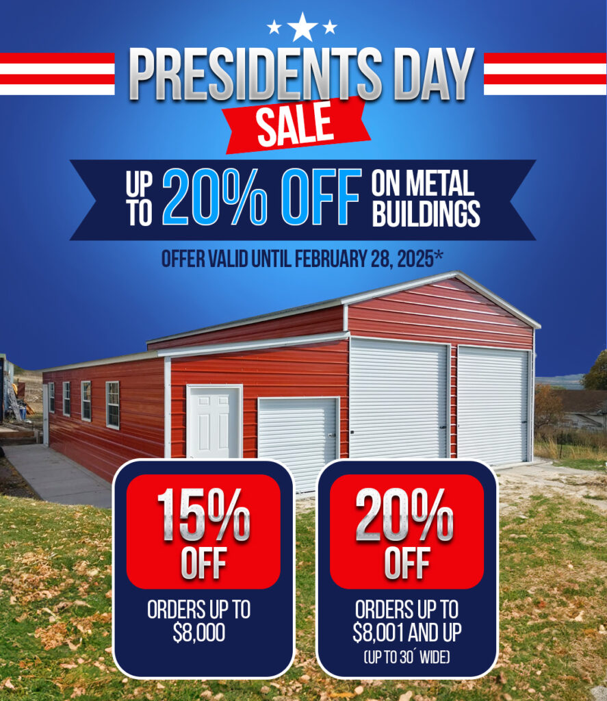 QUALITY CARPORTS , GARAGE, BARNS, RV COVER PRESIDENT DAY SALE